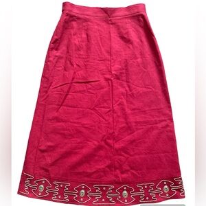 Vintage New Frontier Southwest Western Red Linen Blend Maxi Skirt Size Large